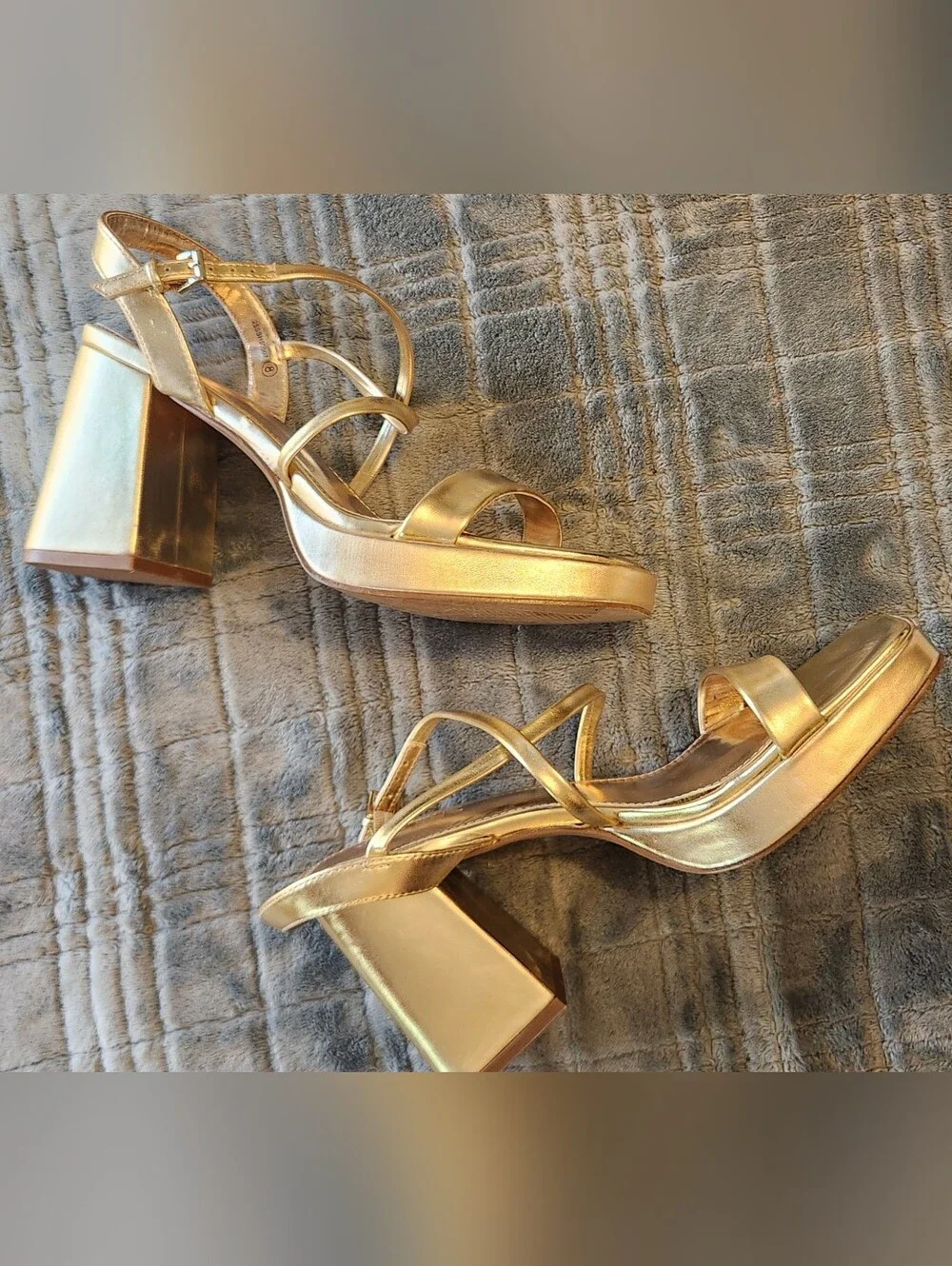 Women's Gold Chunky Metallic Platform Strappy Block Heel Square Toe Sandal, 8